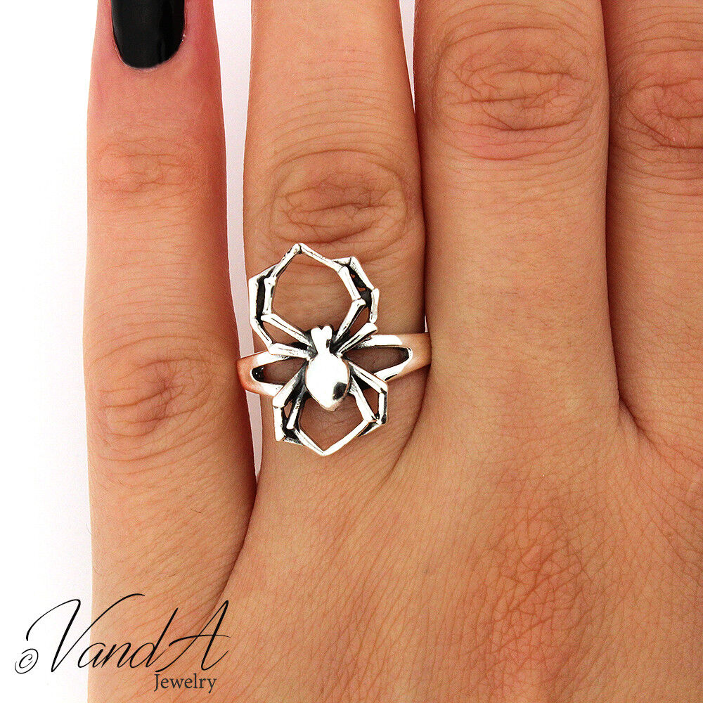 Sterling Silver 925 Spider Ring Black Widow Halloween Jewelry Insect Ring  R58