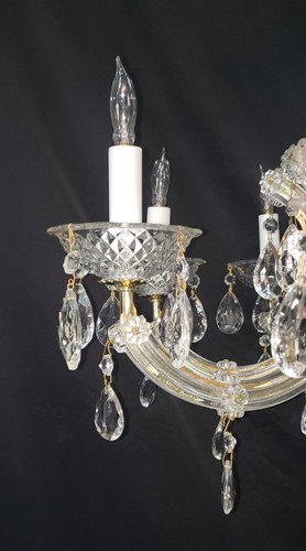 8 Light Chandelier with Canopy Top Brass Trim & Crystal Flower Prisms GS00426 - Picture 5 of 13