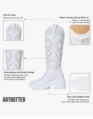 NWB Embroidered Studded Western Cowboy Boots White Size 6 Women - Picture 3 of 5
