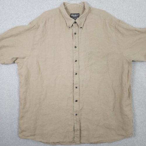 Eddie Bauer Shirt Mens 3XL Tall Linen Short Sleeve Spring Summer Lightweight - Picture 2 of 9