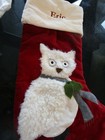 Pottery Barn Christmas  owl velvet stocking monogrammed Eric photo shoot sample