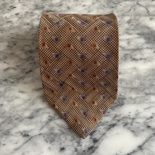 Bugatti 100% Italian Silk Brown Necktie with Triangle Geometric Tie ~3.75" J22 - Picture 1 of 6