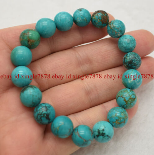 "Brazalete elástico redondo de piedras preciosas azul turquesa natural genuino de 12 mm 7,5" - Imagen 11 de 12