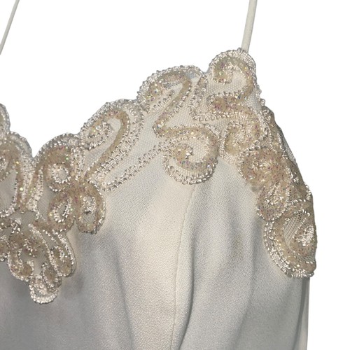 Zum Zum 90s Y2K Dress Size 5-6 Ivory White Beads Sequins Laced Back Maxi Sheath - Picture 5 of 12