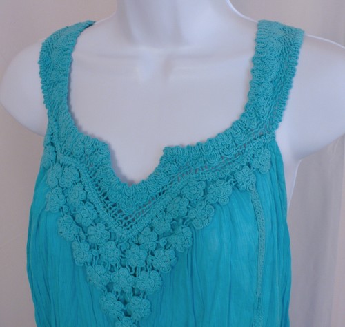 Túnica sin mangas CALYPSO ST. BARTHS azul turquesa 100 % algodón arrugado talla S - Imagen 2 de 7