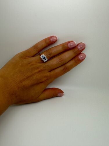 18CT YELLOW GOLD BOAT RING BLUE SAPPHIRE & DIAMONDS RING 0.93CT GG366 - Picture 4 of 24