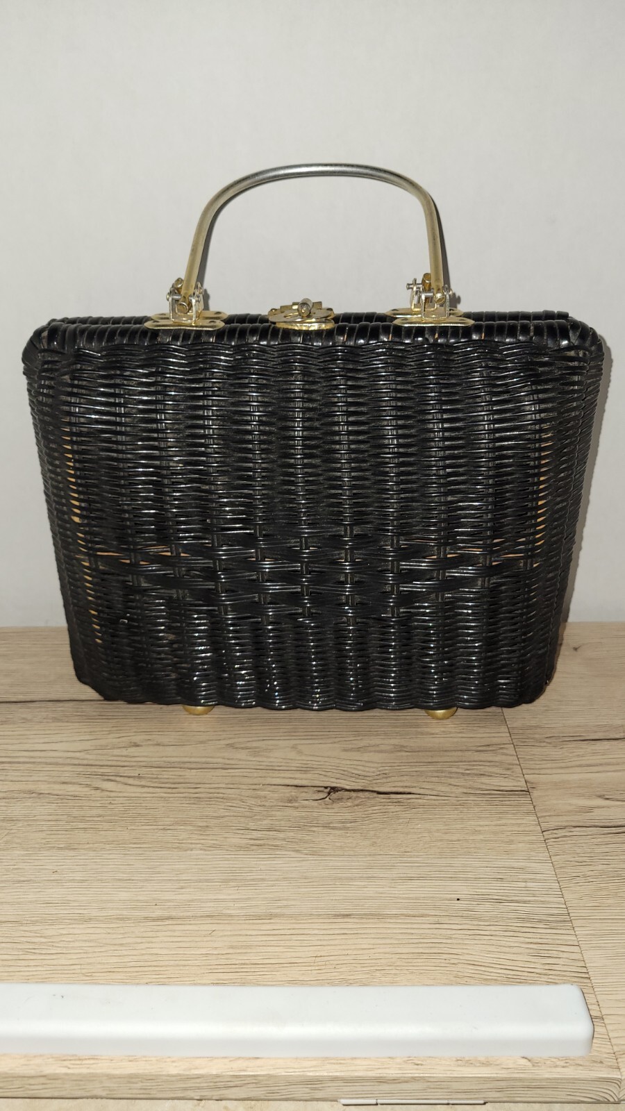 Vintage 1960's Black Babette British Hong Kong Wicker Basket Purse eBay