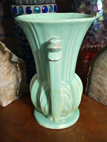Vintage McCoy Pottery Trophy Style Double Handle Aqua/Turquoise/Teal/Green Vase - Picture 14 of 21