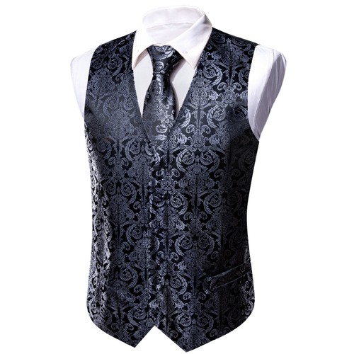 50 Colors ! Hi-Tie Mens Waistcoat Formal Casual Wedding Vest Suit Tie Set UK - Picture 33 of 230