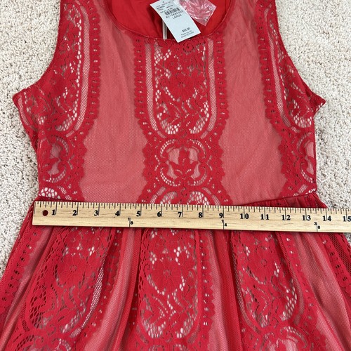 Blu Pepper Womans Juniors Dress L Red Sleeveless Lace Sheer Lined NWT - Picture 14 of 21