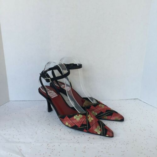 Ramon Tenza Vintage Ankle Strap Red Black Gold Flo