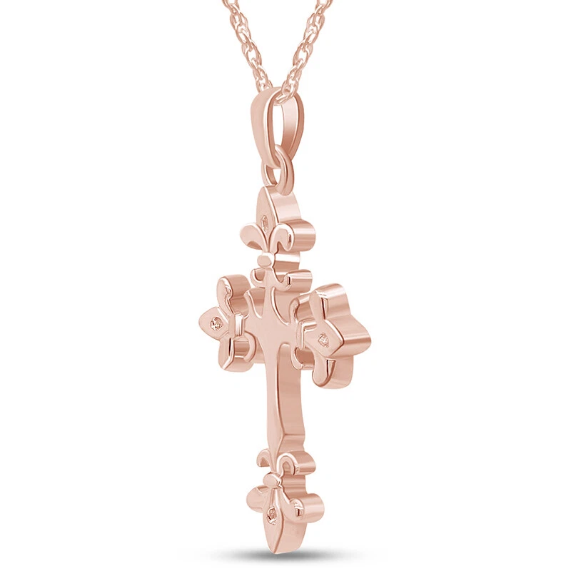 Colgante Cruz Flor de Lis Collar 18" Chapado en Oro Rosa 14K Plata de Ley 925 Foto 2 de 4