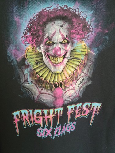 Six Flags Fright Fest Erwachsenen-Hoodie Größe Small Killer Clown Fleece-Grafik schwarz - Bild 12 von 12