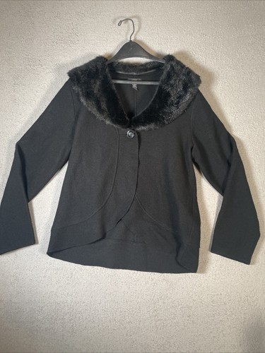 Alfani Women’s Size XL Faux Fur Lined Collar Sweater Merino Wool Black