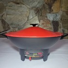 West Bend Non-Stick Electric 6-Quart Wok Skillet Grill Red Lid Vintage 