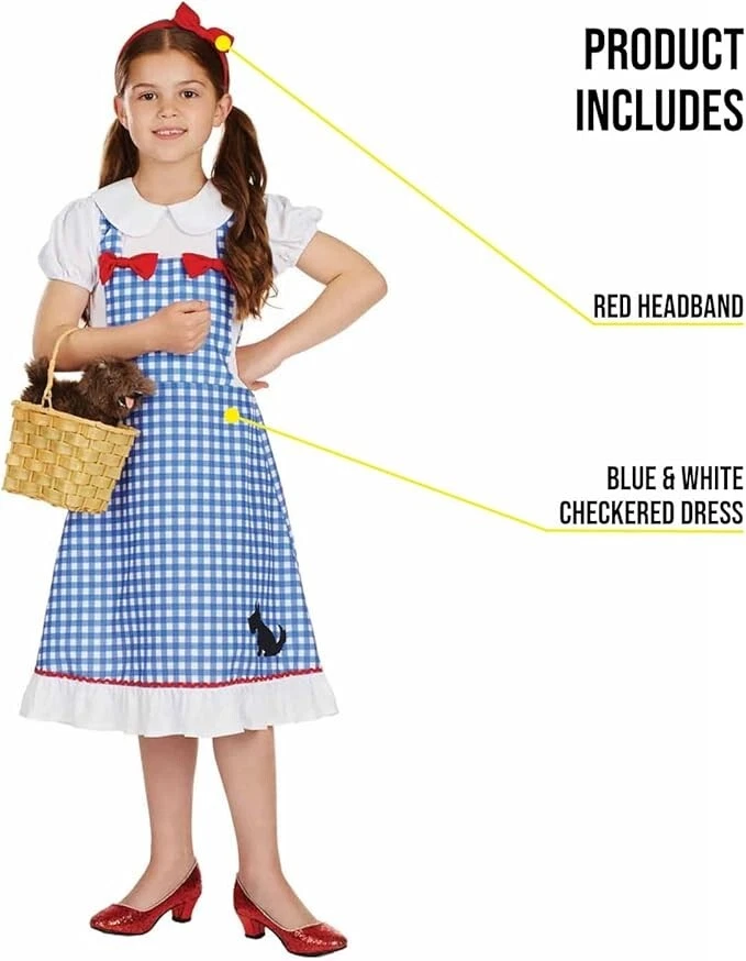 Girls Dorothy Costume Kids Wizard Of Oz Movie Film Dress Halloween - Image 3 of 4