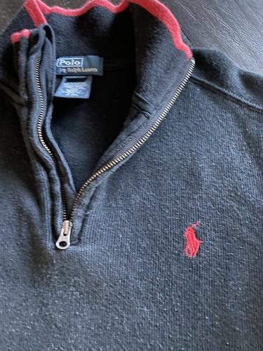 Polo Ralph Lauren Sweater Boys Small 8 Black/Red 1/4 Zip Pony Rugby Sweatshirt - Picture 7 of 7