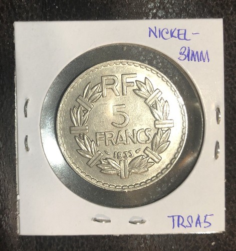 1933(a) France 5 Francs Nickel Coin-31MM-KM#888 - Picture 4 of 4