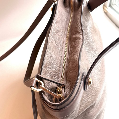 Michael Kors Hyland Convertible Taupe Brown Leather Tote Crossbody Handbag Purse - Picture 4 of 7