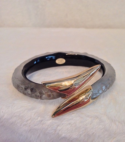 Bracciale ALEXIS BITTAR Kinshasa coccodrillo marrone LUCITE ACCENTI A PUNTA ORO - Foto 4 di 11