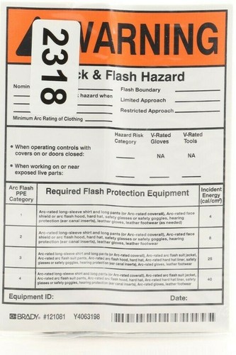 Brady 121081 Vinyl Film Write-On Hi/Low Risk Arc Flash Labels (Warning) ,  (5 Pac 754473705114 | eBay