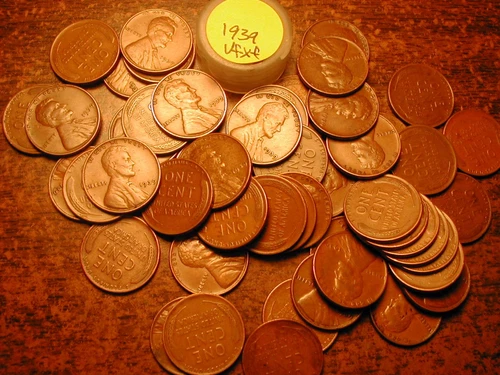 1939-P LINCOLN WHEAT CENT PENNY ROLL, HIGH GRADE!! VF-XF!!!!!