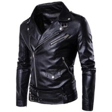 Men's Motor Outdoor Jackets Slim Fit Zipper Faux Leather Punk Lapel Casual Coats