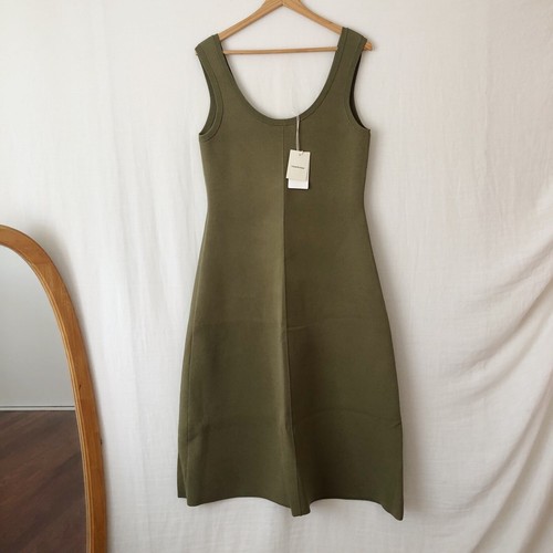 Country Road Dress Size M NWT Olive Milano Compact Knit Scoop Neck Midi Stretch - Picture 4 of 11