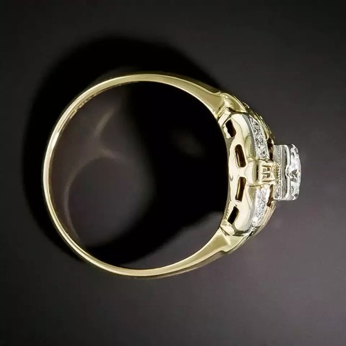 Vintage Art Deco Style Round CutLab Created Diamond Wedding 14K Gold Filled Ring - Picture 7 of 11