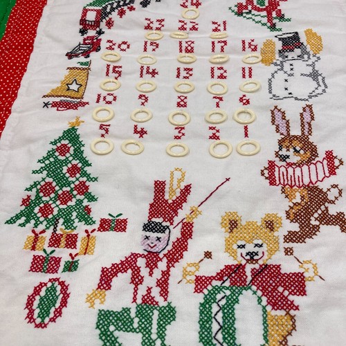 Vintage Finished Cross Stitch Christmas Advent Calendar Toys Tree Presents Hoops - Picture 5 of 11