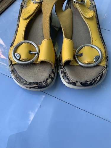 FLY London Tram Yellow Leather Slingback Cork Wedge Sandals EU 36 AU 6 Portugal - Picture 8 of 20