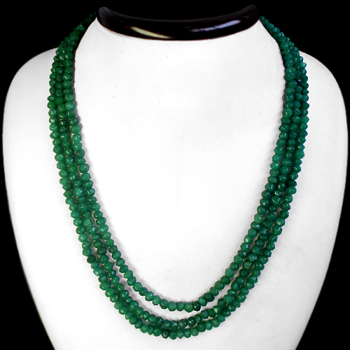 ATTRACTIVE RARE 3 STRAND 318.00 CTS NATURAL FACETED EMERALD BEADS NECKLACE (RS) - Picture 1 of 1