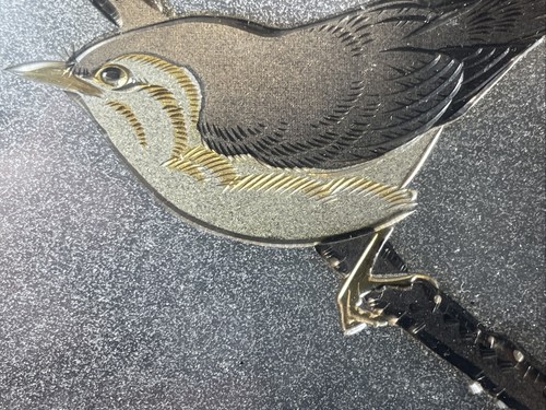 Vintage japanischer Chokin Vogel auf Ast Blumen gerahmt Wandbehang Nr #1045/7500 - Bild 6 von 9