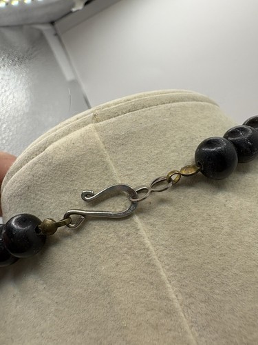 Black Bead &Black Trapezoid Bib Focals Inlaid W/Abalone Brass Statement Necklace - Picture 6 of 6