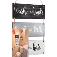 Jetec Bathroom Rules Wall Art Sign Family Black, White, Gray, Simple Pattern 