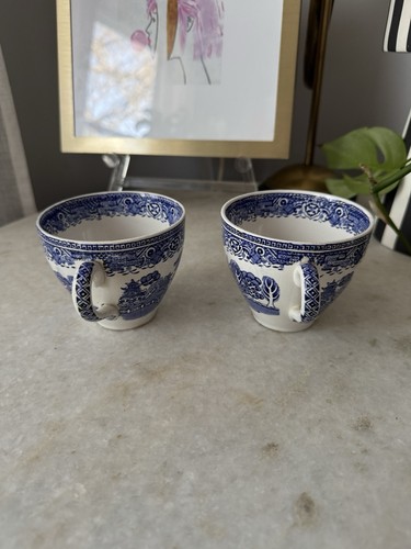 Vintage Washington Pottery Old Willow Tea Cup Set Of 2 Blue White England - Picture 4 of 6