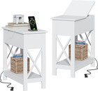 End Table with Charging Station, Narrow Flip Top Side Table with USB Ports & Pow