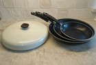 TRAMONTINA Non-stick 3 Pan Set 8" 10" 12" Lid Saute Porcelain Enamel Made In USA
