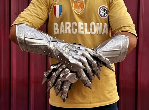 Conjunto de Guantes Guantelete Grabados Medievales Armadura Inspirada en Nazgul LARP Disfraz de Juegos con disfraces - Imagen 2 de 9