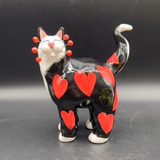 WhimsiClay by Amy Lacombe Black Kitty Cat Red Hearts 5" Figurine 2003 24356