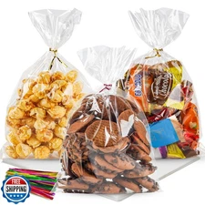 NPLUX 100 Pack Cellophane Bags Small Plastic Cookie Bag Clear Treat Bags with