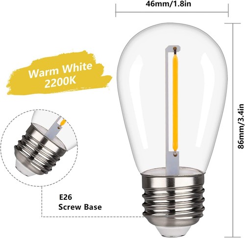 48 Pack S14 LED String Light Bulbs, 1W Shatterproof & Waterproof Outdoor Indo... - Picture 2 of 7