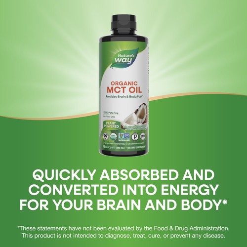 Nature's Way Organic MCT Oil 16 Fl Oz Brain and Body Fuel from Coconuts* C8 C... - Picture 3 of 6