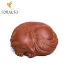 8.4CM Purple Clay Handmade Sculpture Crafts Tea Pets Fox Statue Ornament