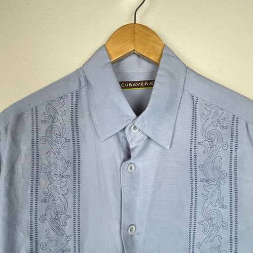 Cubavera Men's Short Sleeve Button-Up Shirt – Size L – Blue Paisley Panel Design - Picture 2 of 11