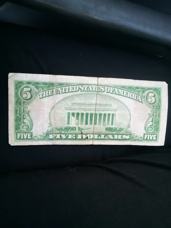 Billete de cinco dólares de la Reserva Federal de 1934, sello verde lima claro Foto 2 de 2