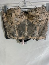 Victoria s Secret Corset Black Silver Floral Lace Bustier Whimsigoth Fairycore L
