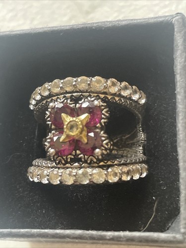 BARBARA BIXBY RHODOLITH GRANAT RING BLUME GRÖSSE 6 SPLIT DESIGN weißer Topas - Bild 3 von 6