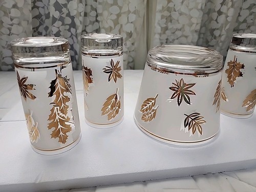MCM glasses Libbey Golden Foliage frosted Tumblers & Ice Bucket set of 5 pieces - Picture 10 of 17