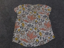LOFT blouse womens XL multicolor floral short sleeve lightweight polyester